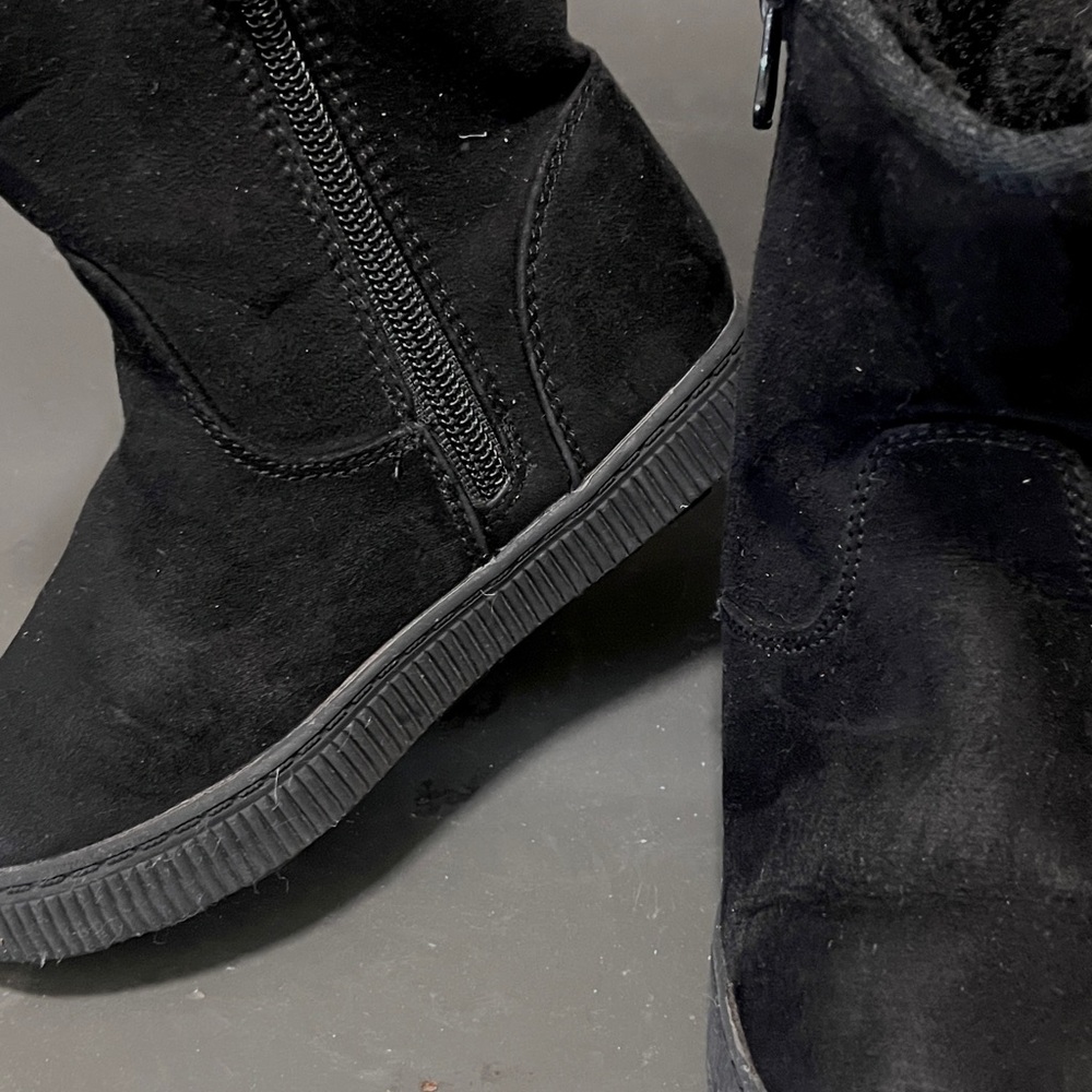 Black Suede-Look Side-Zip Boots